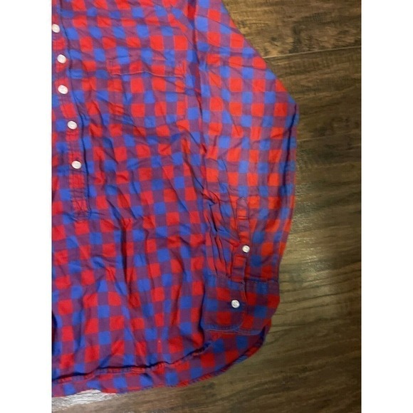 J Crew Women's Red Blue Gingham Fit 1/4 Button Up Popover Shirt Size S - Picture 2 of 4